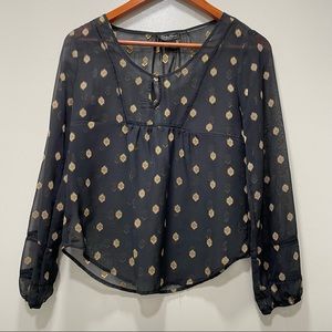 Lucky Brand Black & Gold Blouse